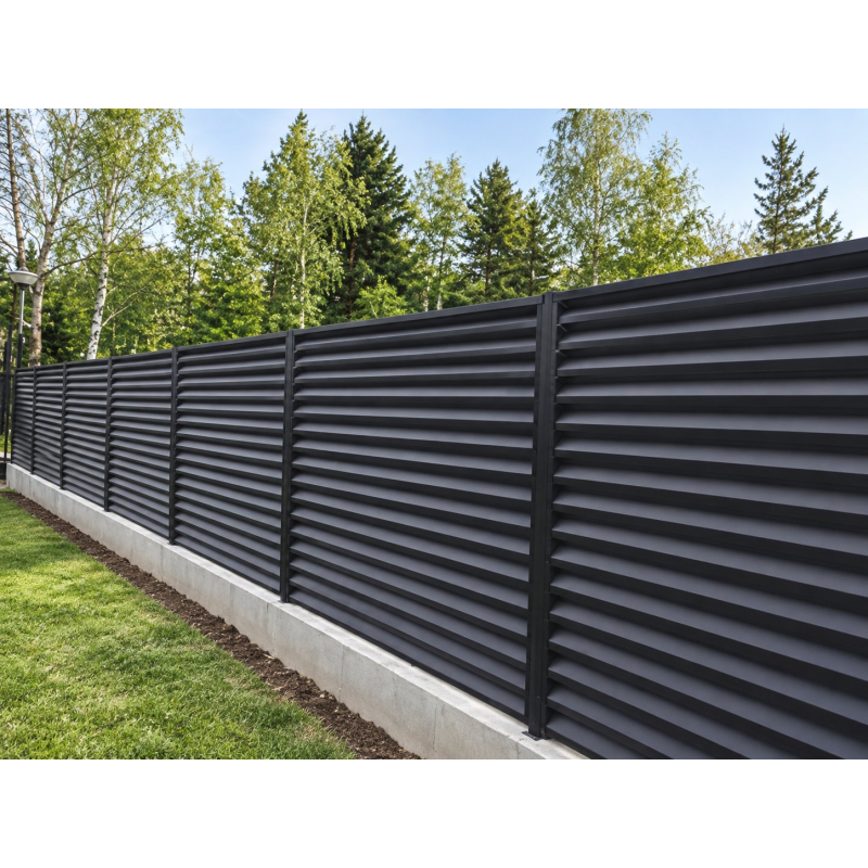 Steel Louvered Fence — Posts Bolted to Concrete