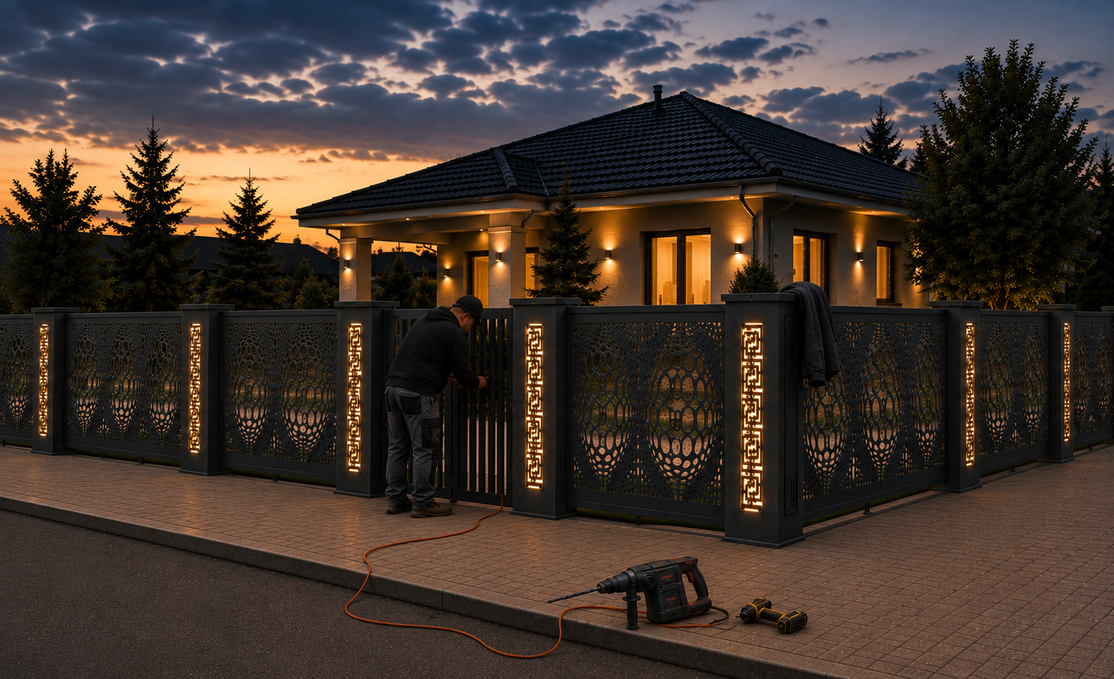 Installed laser-cut steel screen